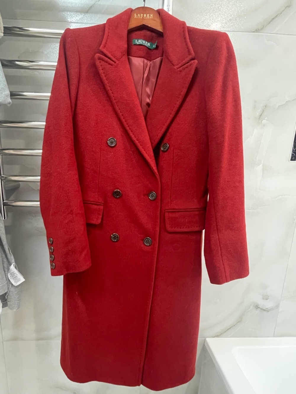 Ralph Lauren Red Double-Breasted Wool Pea Coat